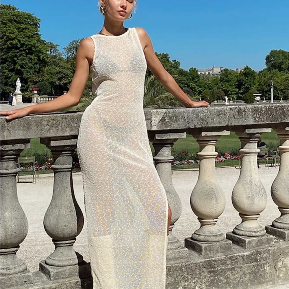 Princess Polly Iridescent Cream Maxi Dress